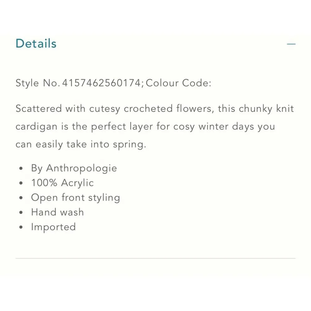 Anthropologie Chunky 3D floral knit Cardigan - Picture 7 of 7